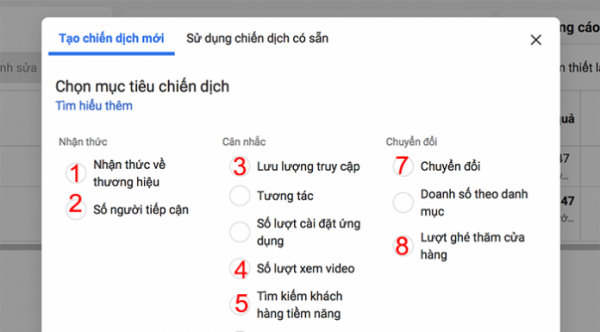 mục tiêu chiến dịch quảng cáo trên facebook marketplace